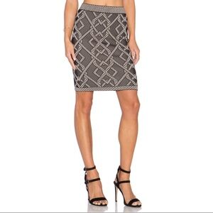 BCBGMAXAZRIA Black & Tan Geometric Jacquard Knit - BodyCon - Skirt - Size Sm